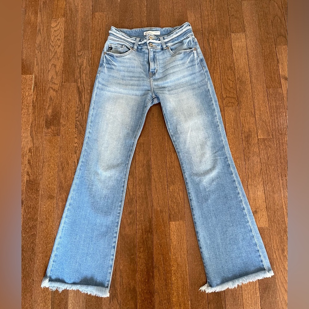 Frayed Hem High Rise Double Button Boot Cut Jeans… - image 2